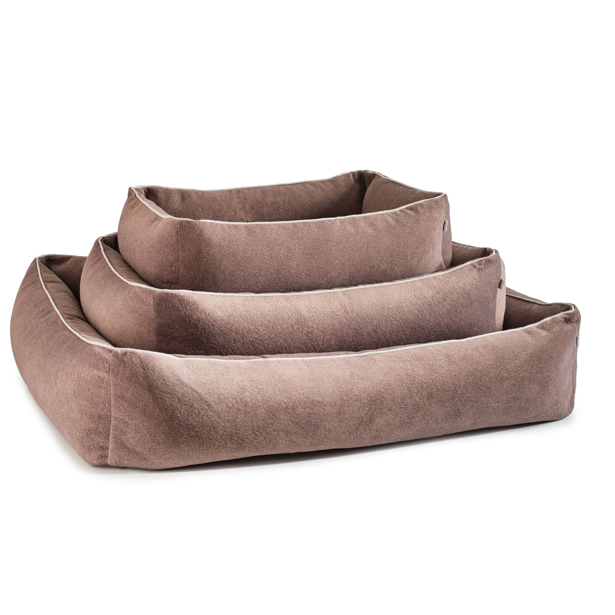 Braunes Hundebett aus Stoff, rechteckig, stapelbar, bequem, ideal für Haustiere, langlebig.