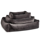Graues Hundebett aus Samt, rechteckig, stapelbar, luxuriös, bequem, für Haustiere.