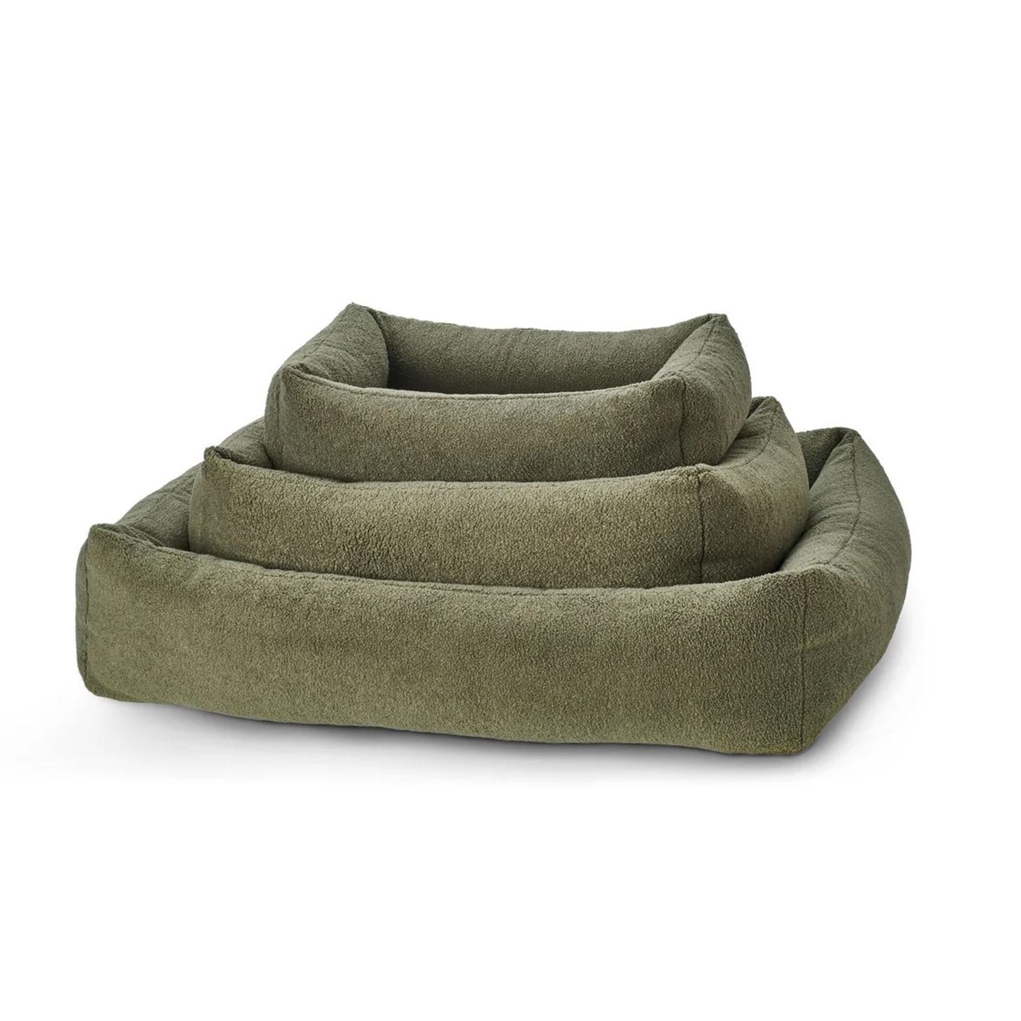Grünes Hundebett aus Plüsch, rechteckig, stapelbar, bequem, für Haustiere, waschbar.