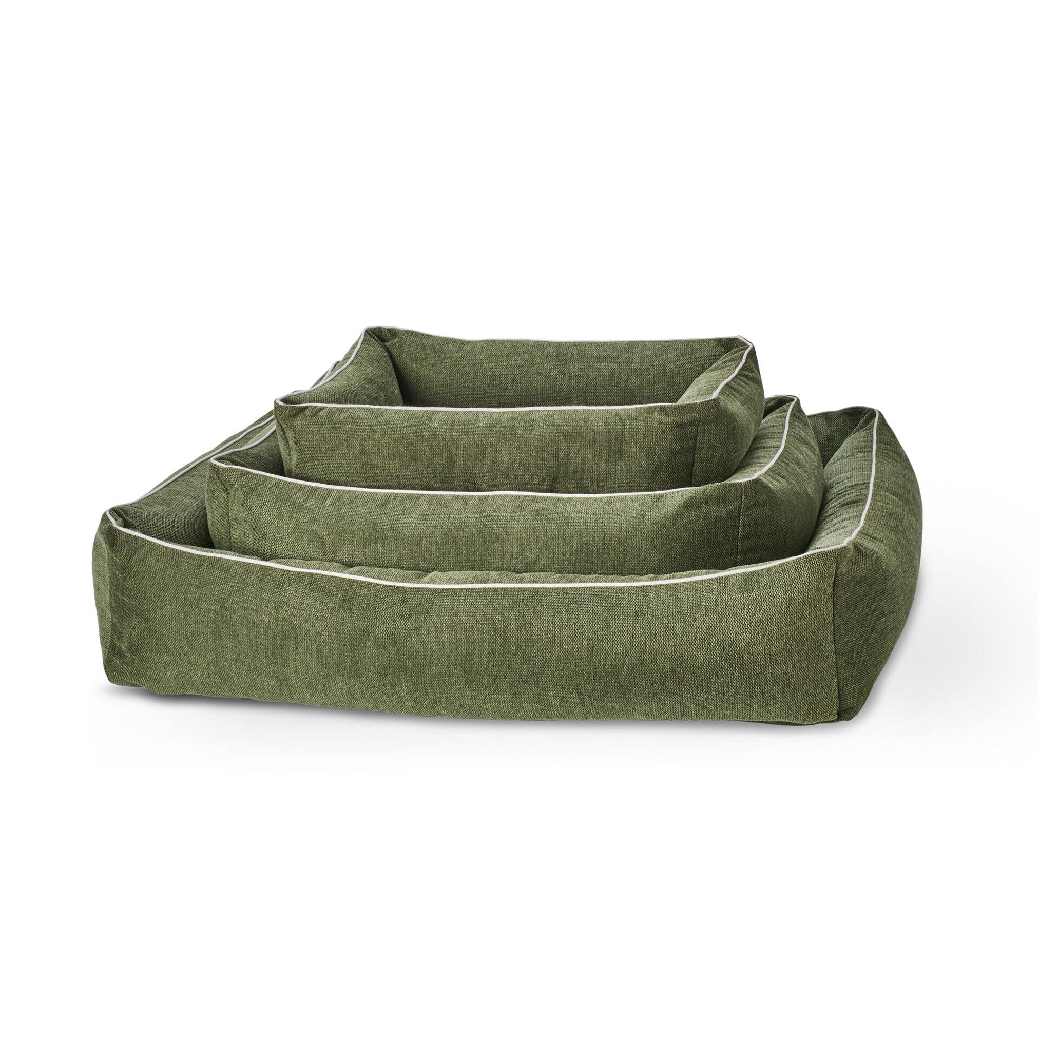 Grünes Hundebett-Set, rechteckig, Stoff, verschiedene Größen, bequem, langlebig.