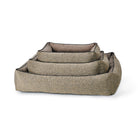 Dreiteiliges, graues Hundebett-Set aus Stoff, stapelbar, bequem, für Haustiere.