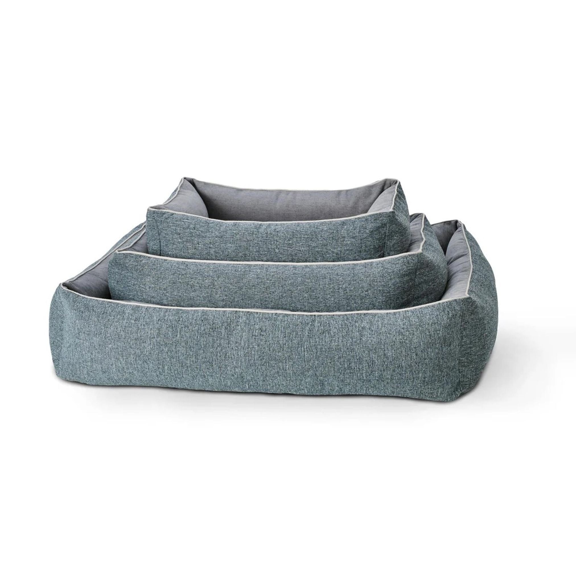 Graues Hundebett-Set, rechteckig, Stoff, stapelbar, bequem, für Haustiere.