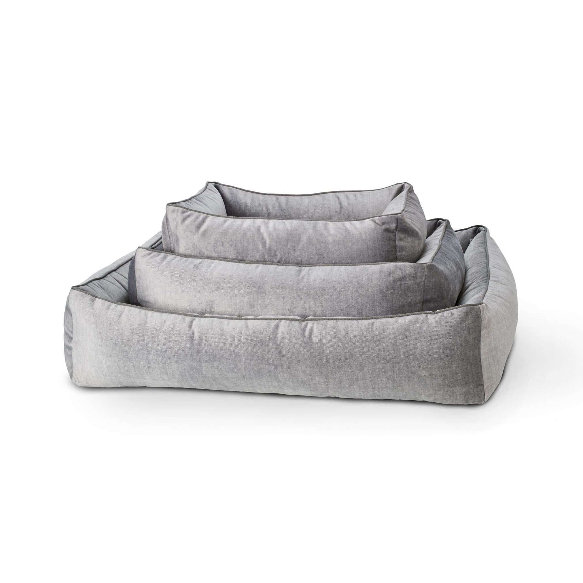 Graues Hundebett-Set, rechteckig, verschiedene Größen, weicher Stoff, ideal für Haustiere.