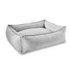 Graues Hundebett aus Stoff, rechteckig, gemütlich, modernes Design, ideal für Haustiere.