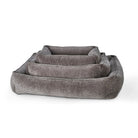 Graues Hundebett-Set aus Stoff, rechteckig, stapelbar, bequem, für Haustiere.