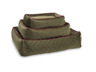 Grünes Hundebett-Set, gesteppt, rechteckig, in drei Größen, robustes Material.