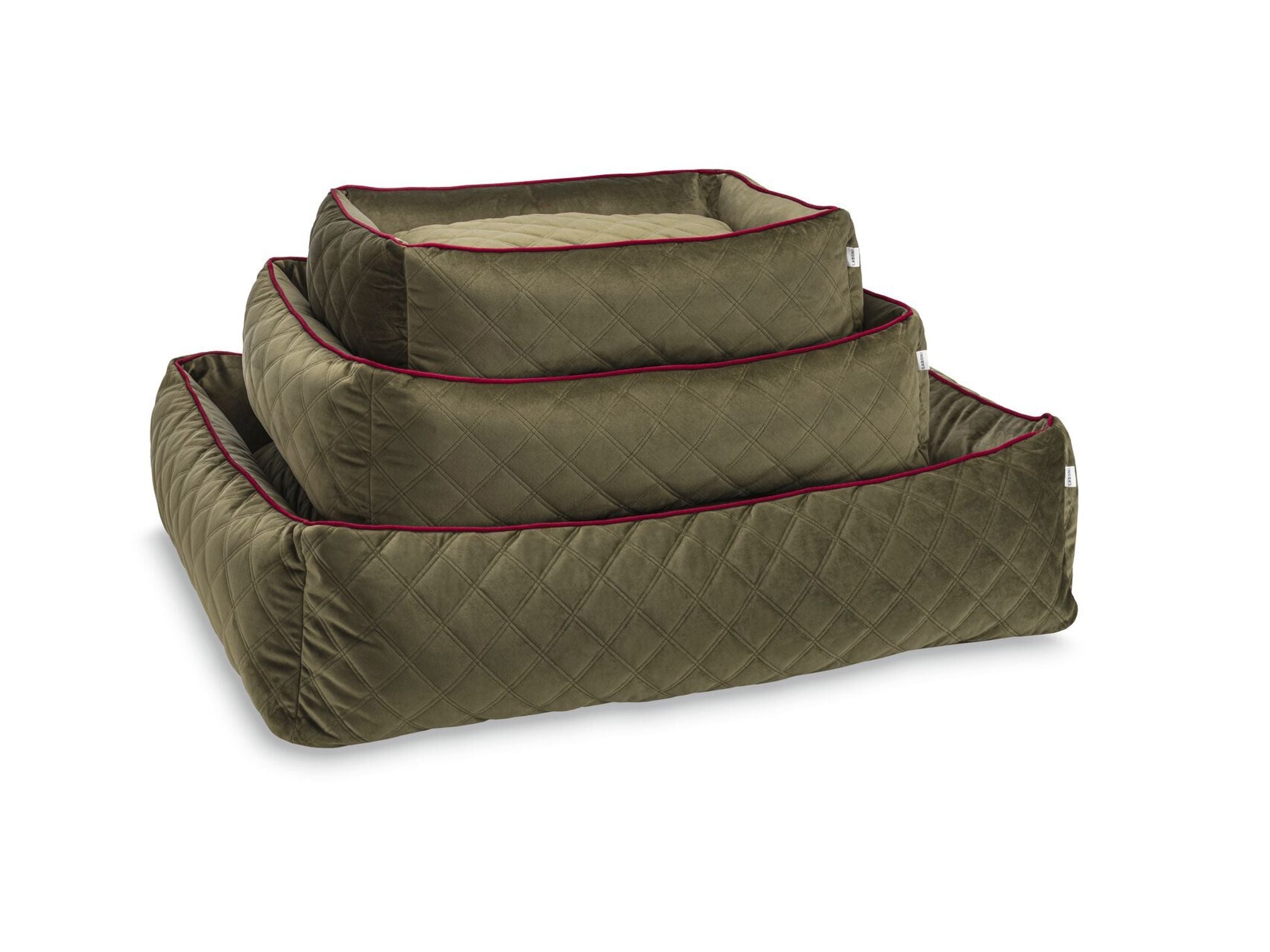 Grünes Hundebett-Set, gesteppt, rechteckig, in drei Größen, robustes Material.