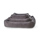 Graues Hundebett aus Stoff, rechteckig, stapelbar, bequem, für Haustiere, langlebig.