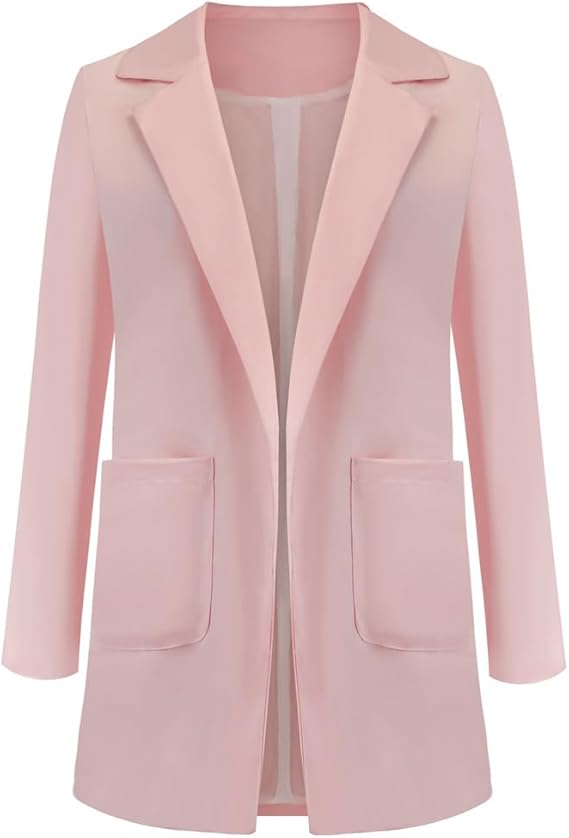 Eleganter Damenblazer in Rosa, langärmelig mit Reverskragen und aufgesetzten Taschen. Perfekt für Business- und Freizeitoutfits.