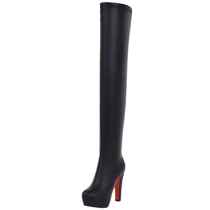 Schwarzer Overknee-Stiefel mit hohem Absatz, elegantes Design, ideal für modische Outfits. Perfekt für Herbst- und Wintertrends.