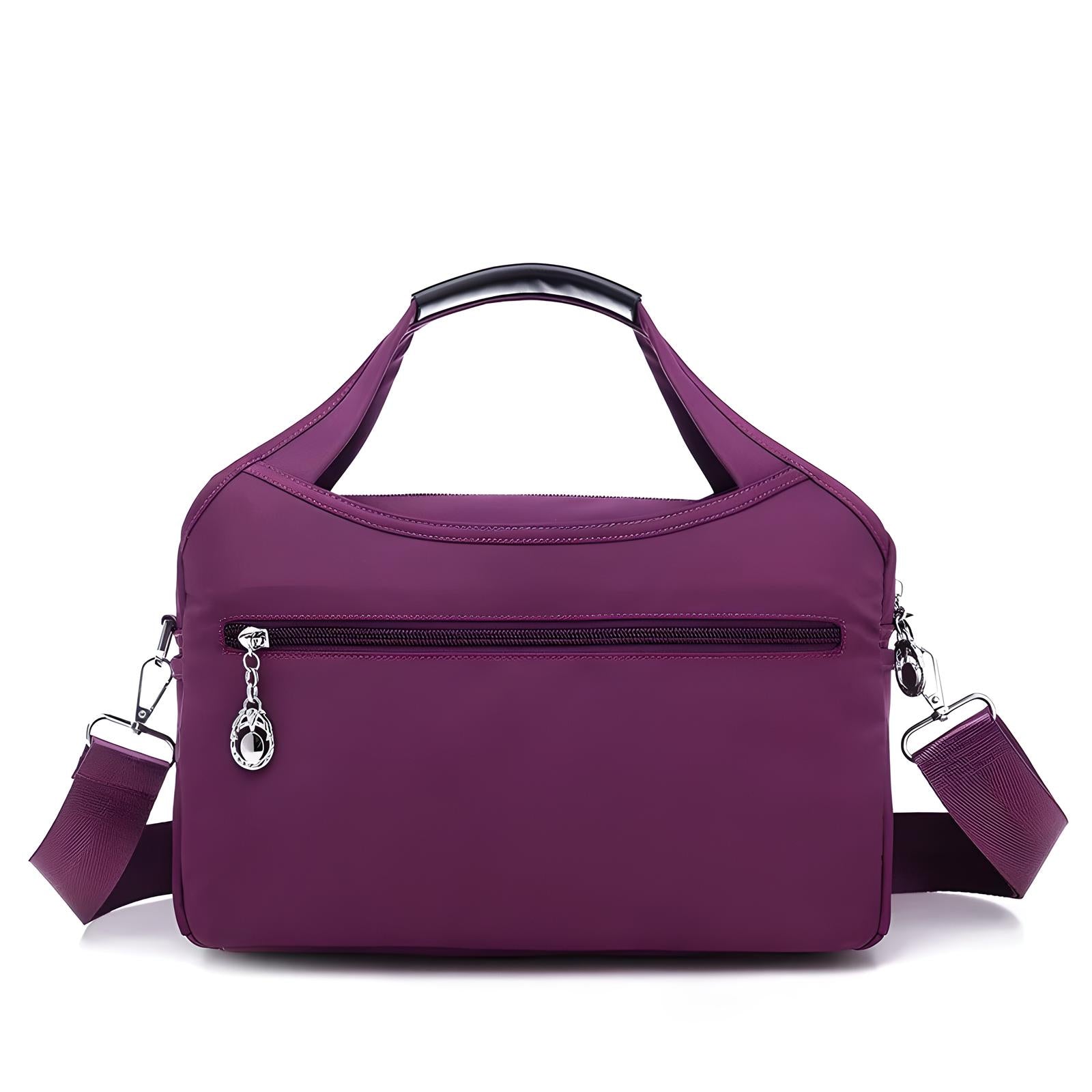 Lila Umhängetasche Damen, wasserdicht, Nylon, mit Reißverschluss, verstellbarer Schultergurt.