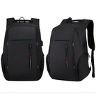 Schwarzer Laptop-Rucksack, wasserdicht, Diebstahlschutz, USB-Anschluss, für Reisen und Arbeit.