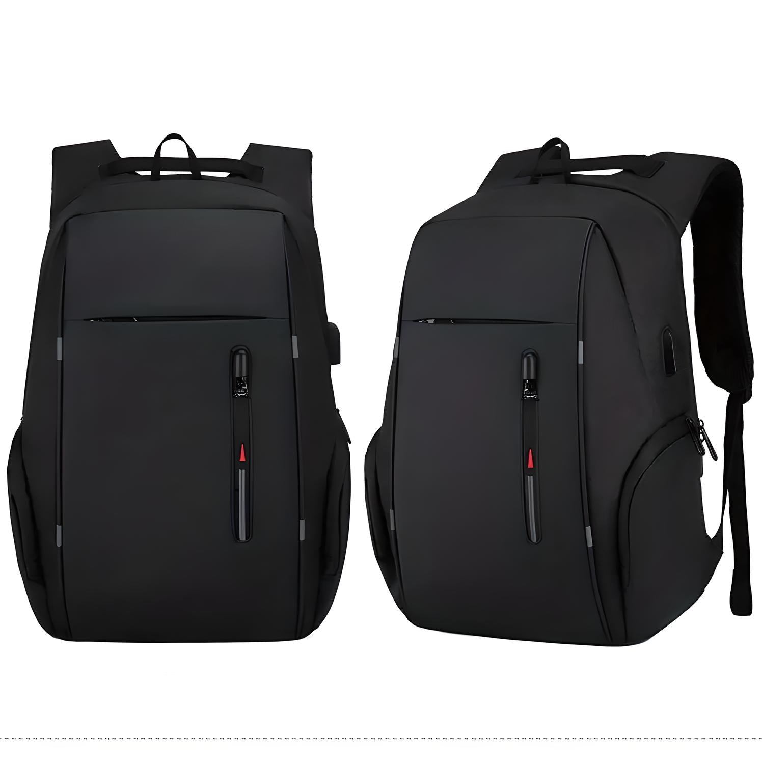 Schwarzer Laptop-Rucksack, wasserdicht, Diebstahlschutz, USB-Anschluss, für Reisen und Arbeit.