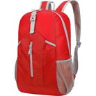 Roter Rucksack, leicht, mit grauen Akzenten, ideal für Reisen und Outdoor-Aktivitäten.