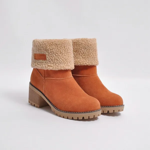 Damen-Winterstiefel mit Absatz, braun, gefüttert, rutschfeste Sohle. Perfekt für kalte Tage. Modische, warme Stiefeletten für Damen.