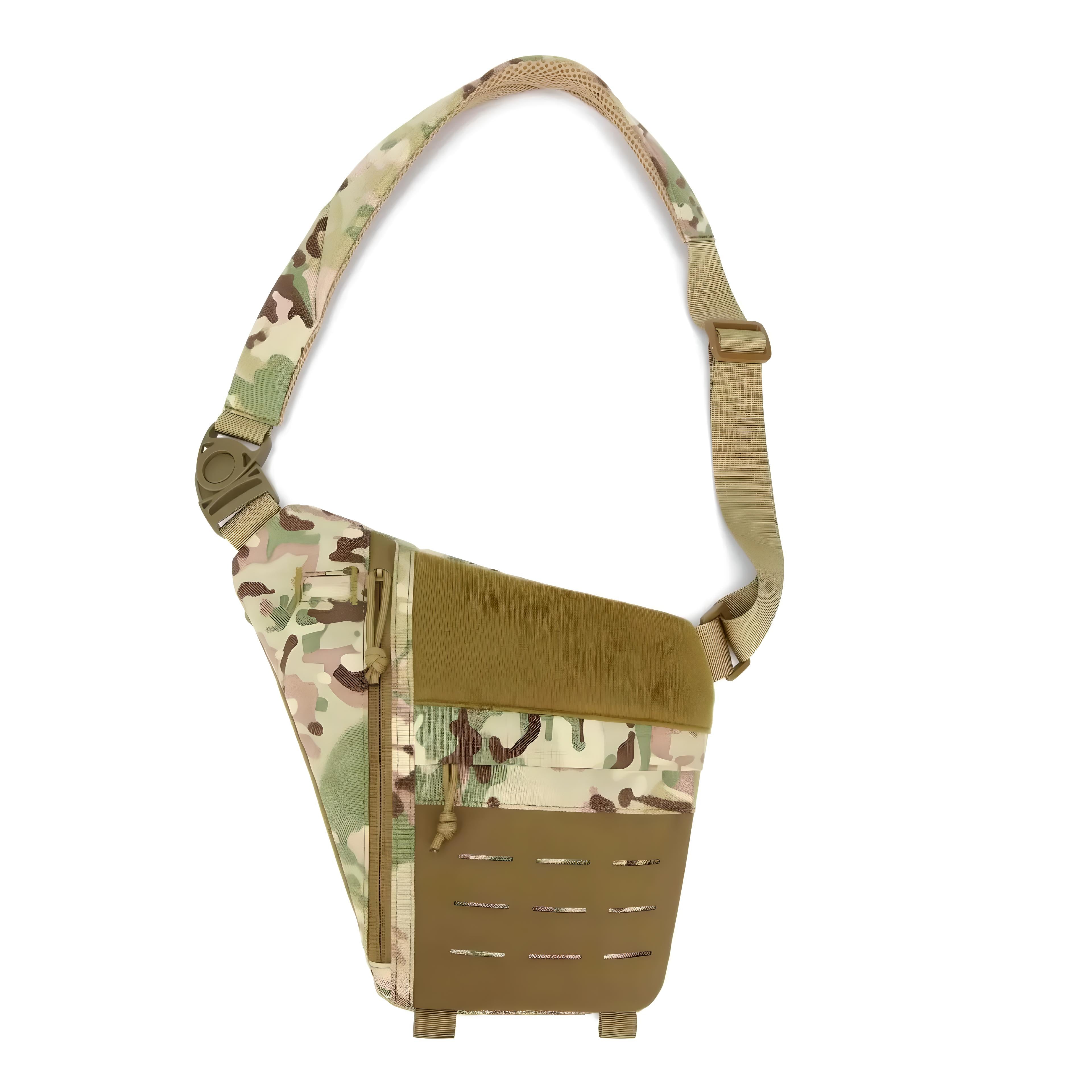 Taktische Umhängetasche, Camouflage-Muster, robustes Material, verstellbarer Gurt, Outdoor-Ausrüstung.