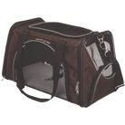 Braune Transporttasche für Haustiere mit Netzfenstern, Reißverschlüssen und Tragegurt. Ideal für Reisen mit Hund oder Katze.