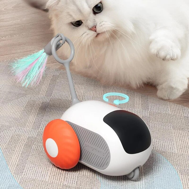 Interaktives Katzenspielzeug mit buntem Federanhänger und Rädern, ideal für Unterhaltung und Bewegung von Katzen. Perfekt für Haustierbedarf.