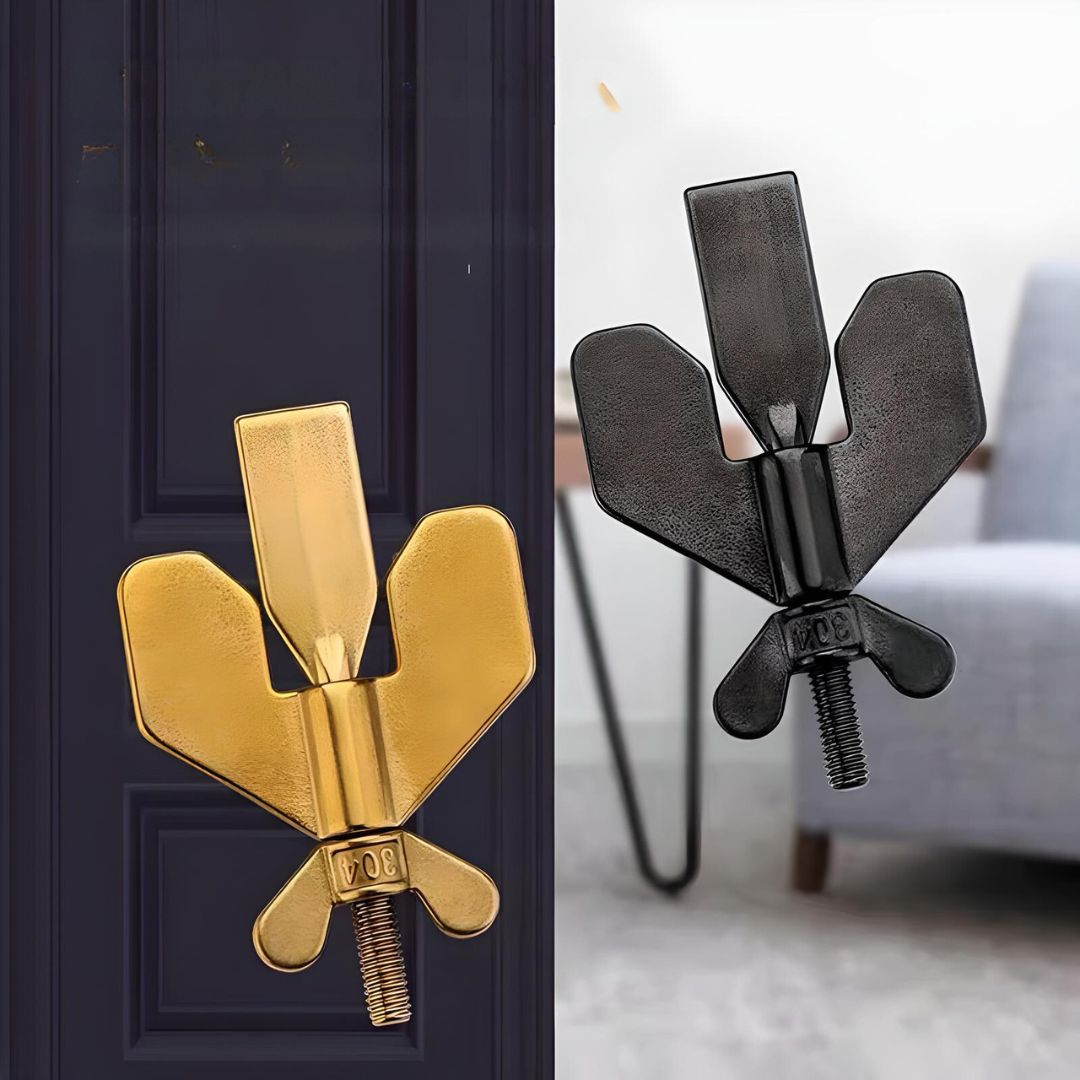 Schwarze und goldene Türstopper aus Metall, modernes Design, Inneneinrichtung.