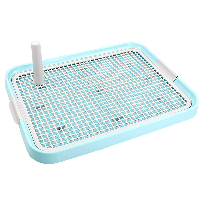 Blaues Hundetoilette-Tablett mit Gitter, ideal für Welpentraining. Praktisches Design, leicht zu reinigen, rutschfest, hygienisch. Perfekt für Innenräume.