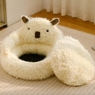 Flauschiges Alpaka-förmiges Haustierbett, abnehmbar, warm, für Hunde und Katzen, cremefarben.