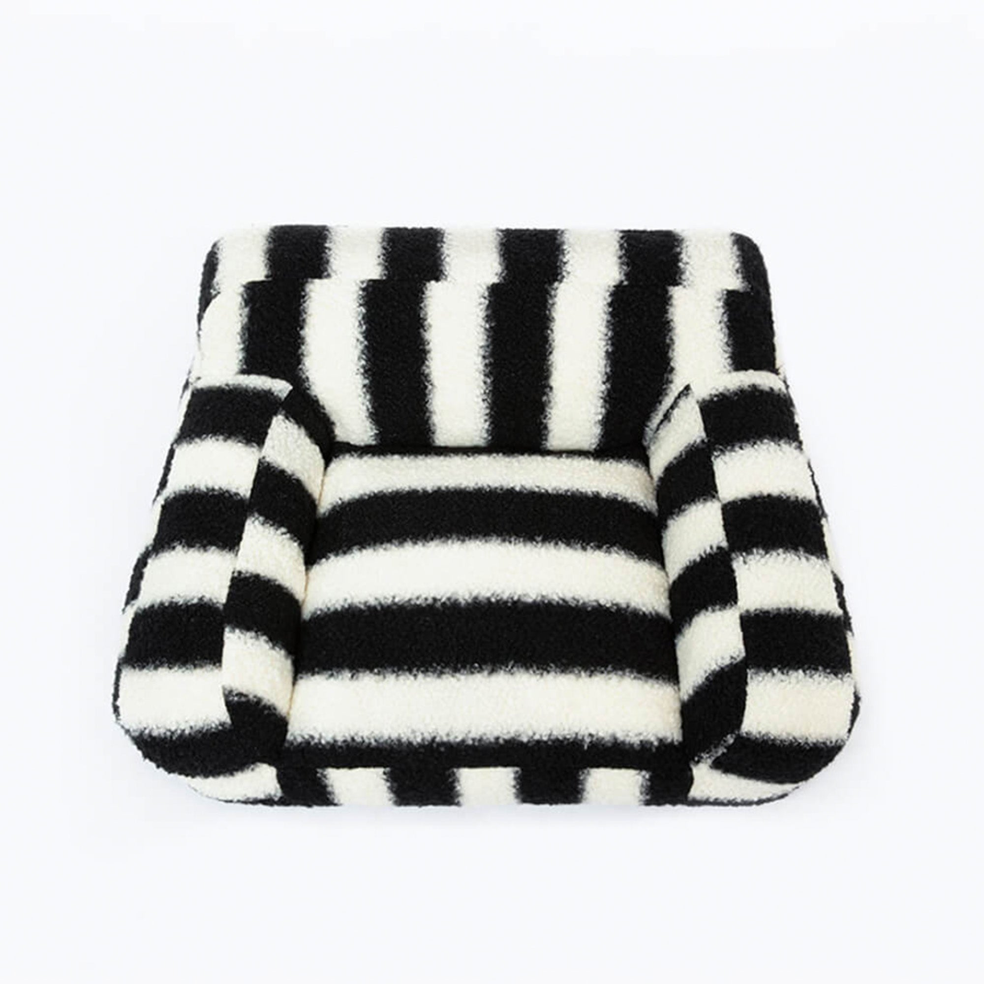 Schwarz-weiß gestreiftes Kunstlammfell Haustiersofa, breiter Armlehne, für Hunde und Katzen.