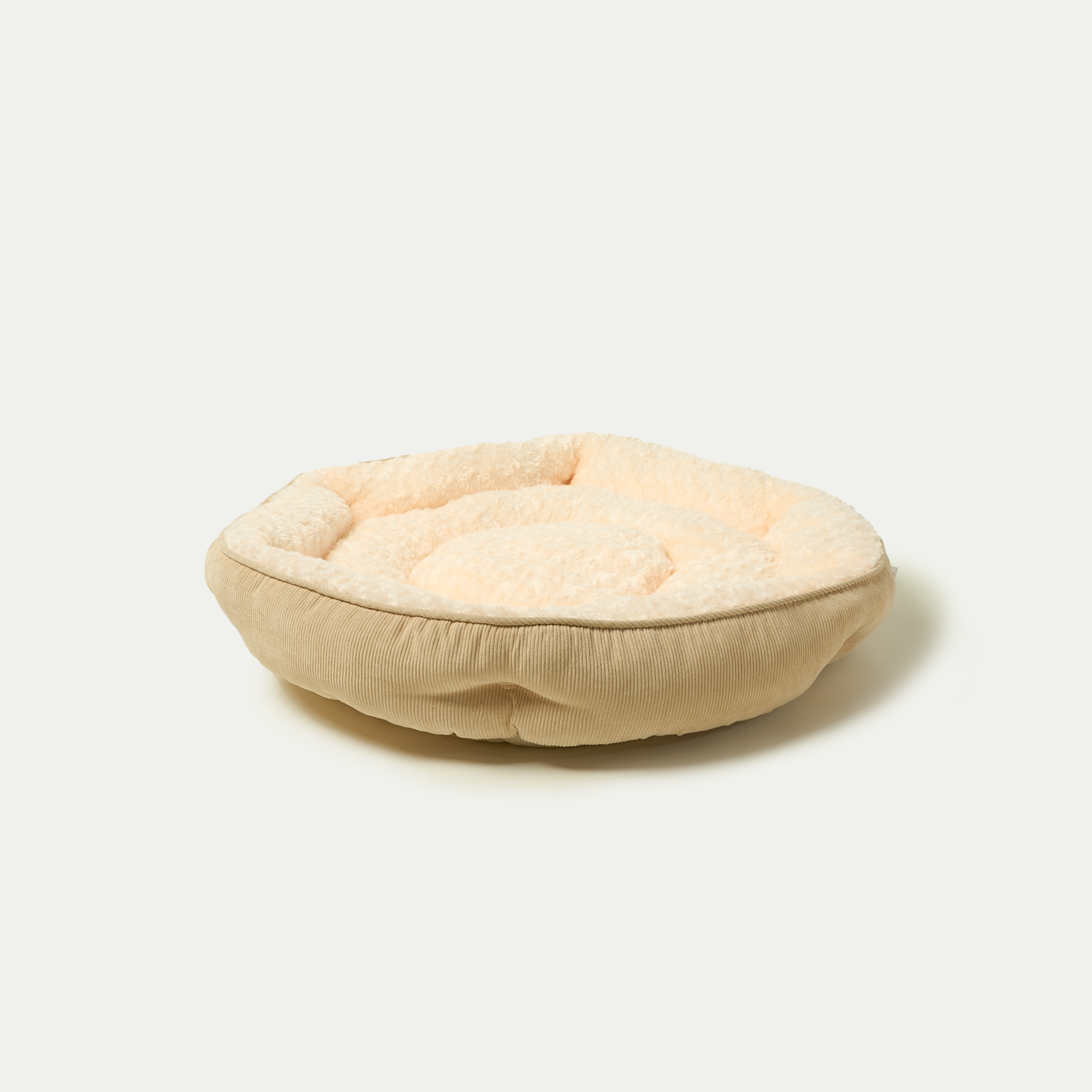 Kord-Schnuffelkugel-Haustierbett, beige, weich, rund, gemütlich, für Hunde und Katzen.