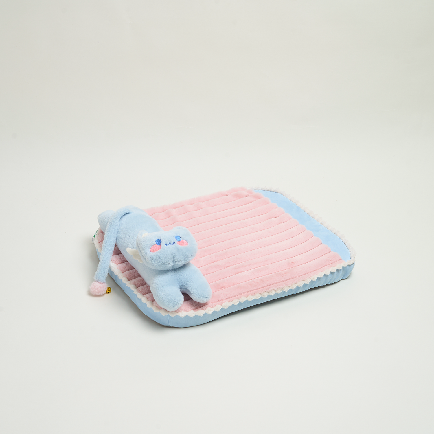 Interaktives Katzenbett rosa-blau, Plüsch, gemütlich, Spielzeug, Haustierbedarf, Schlafplatz.