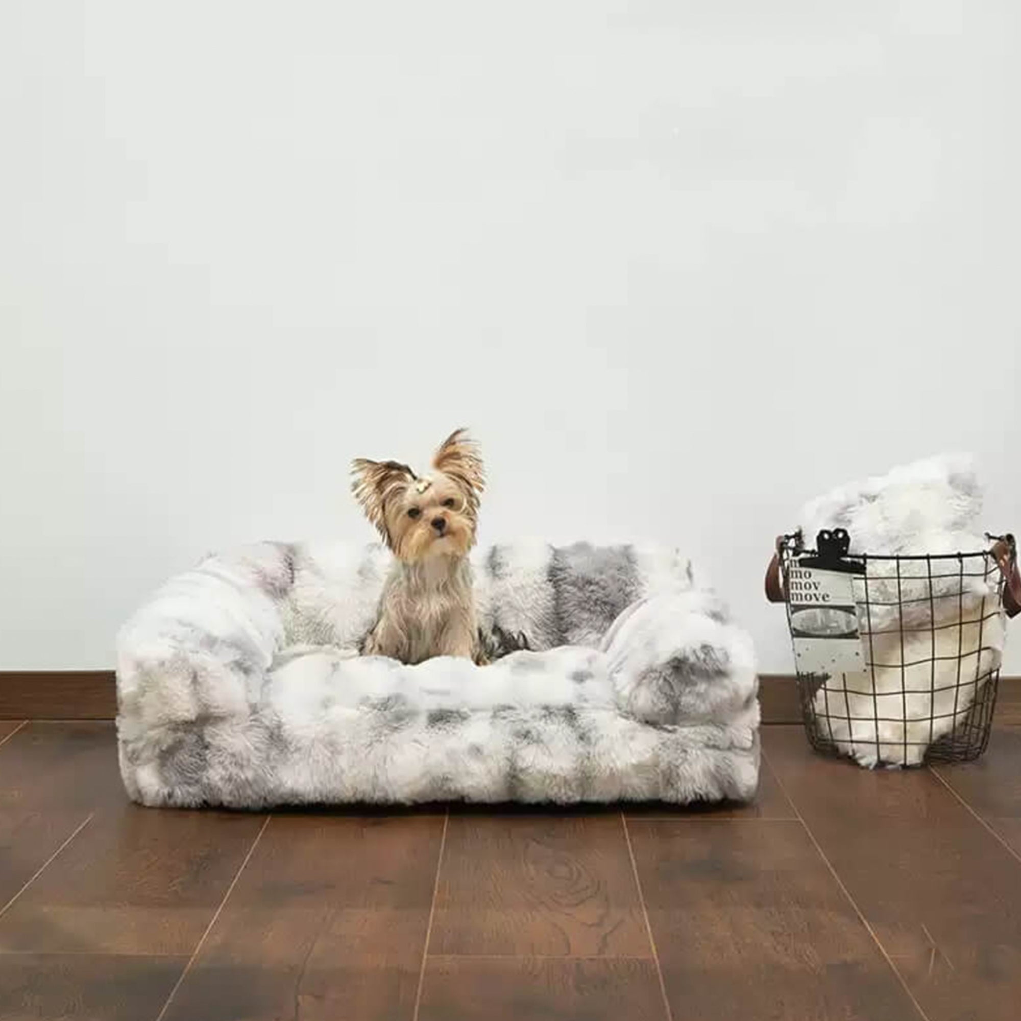 Flauschiges, dickes Haustierbett, beruhigend, für Hunde und Katzen, grau, Sofa-Stil.