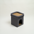Grauer Katzenwürfel aus Stoff mit Eingang und gepolstertem Deckel, faltbar, Katzenhaus.