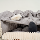Graues 2-in-1 Katzenbett aus Plüsch, faltbar, mit weichem Innenfutter für Haustierkomfort.