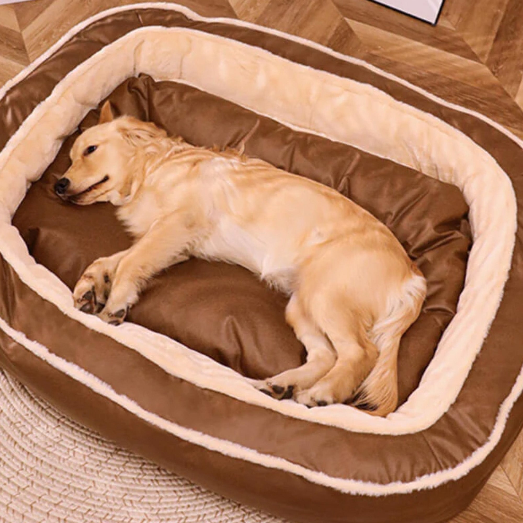 Bequemes orthopädisches Hundebett, braun, für tiefen Schlaf, weiches Material, großer Hund.