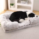 Hundebett aus langem Plüsch, quadratisch, grau, mit Umrandung, für tiefen Schlaf, Border Collie.