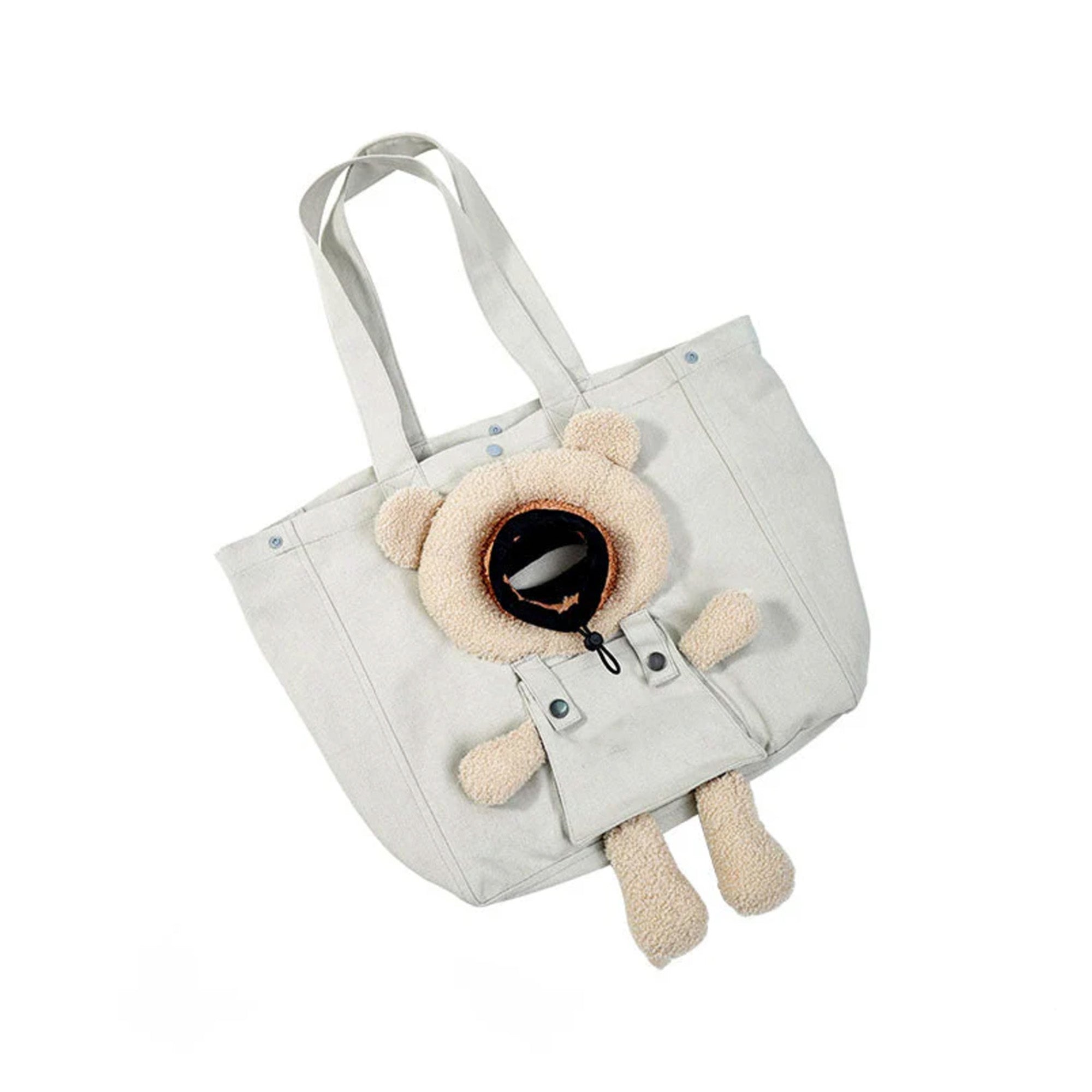 Tragetasche für Haustiere, grau, atmungsaktiv, tragbar, mit Teddybär-Design, Reisetasche.