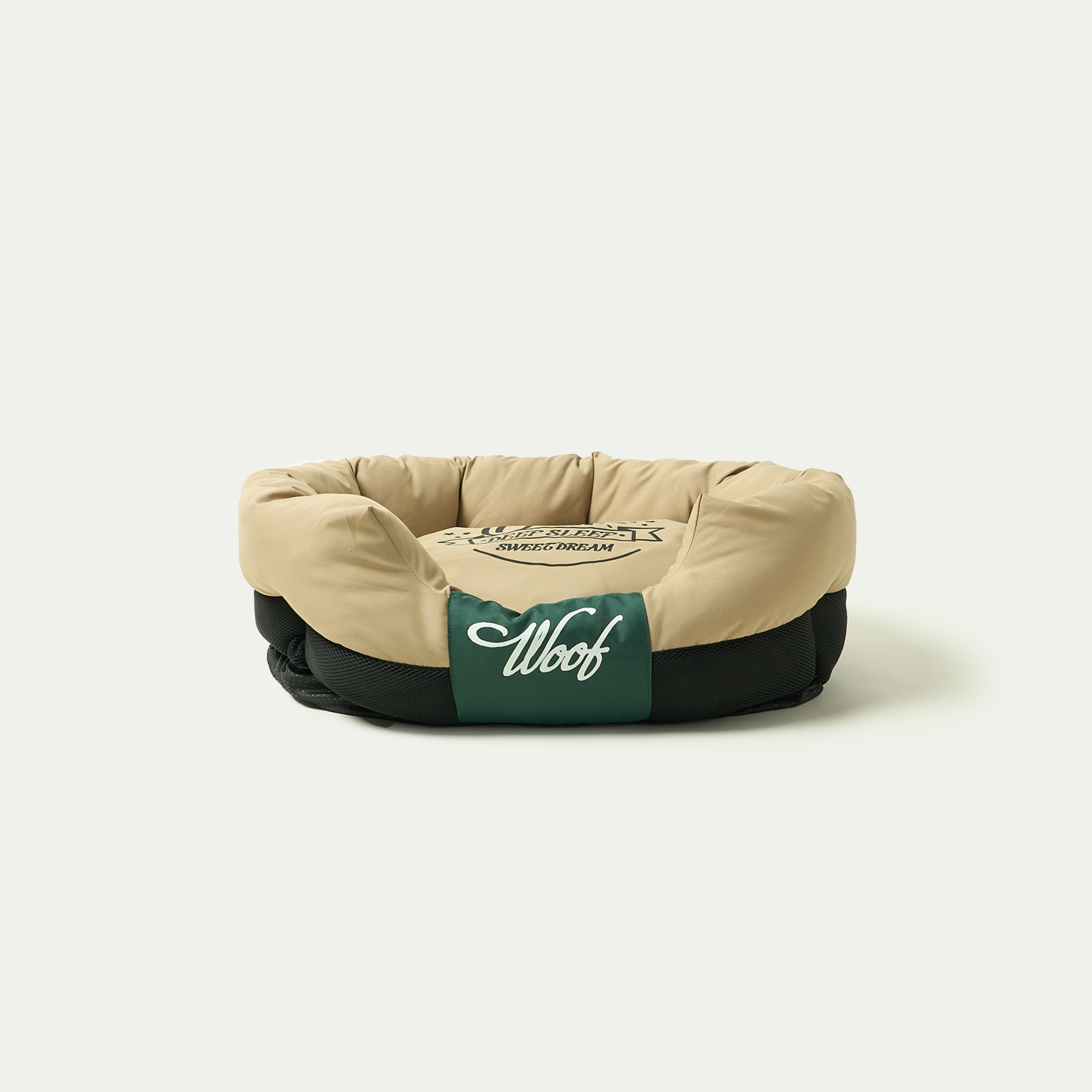 Wasserfestes Hundebett, beige und grün, rutschfest, ideal für Haustiere, langlebig.