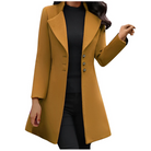Eleganter Damenmantel in Senfgelb, tailliert mit Knopfleiste. Perfekt für Herbstmode, stilvoll und warm. Ideal für trendbewusste Frauen.