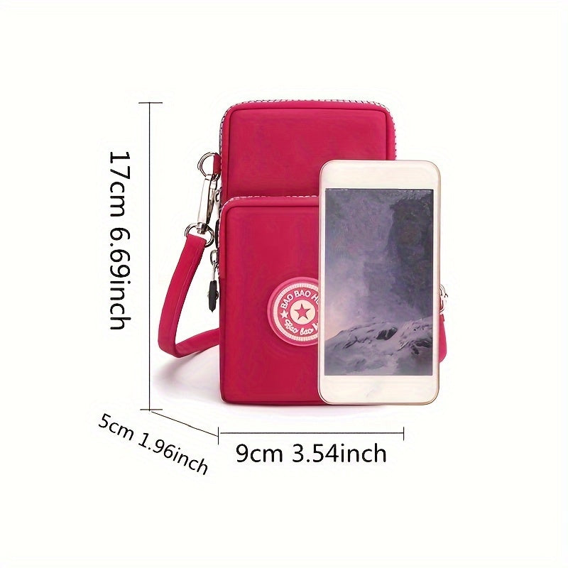 Rote Umhängetasche mit Smartphone-Fach, kompakt und stilvoll, ideal für Reisen. Maße: 17x9x5 cm. Perfekt für Damenmode und Accessoires.