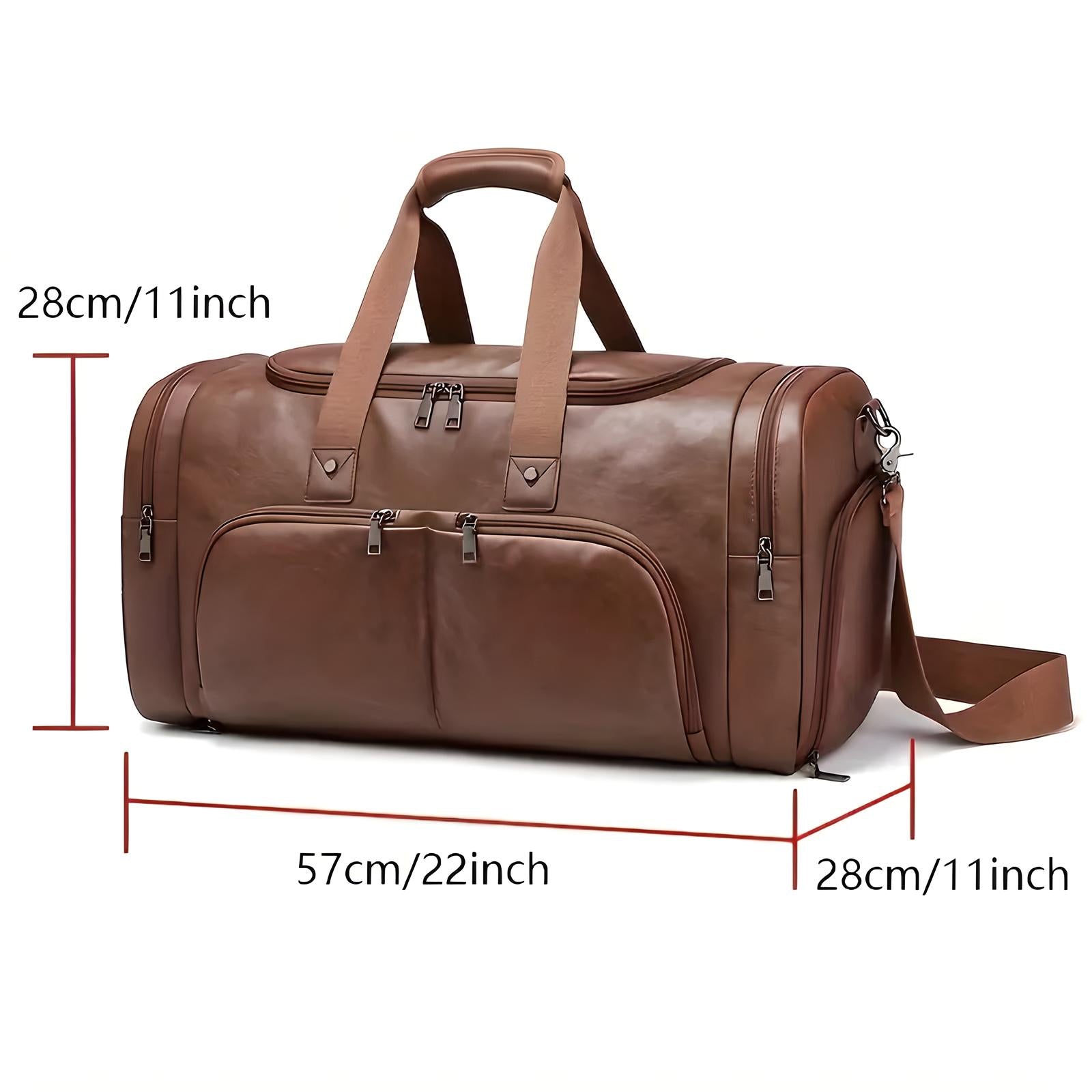 Braune Lederreisetasche, 57cm, mit Tragegriff und Schultergurt, ideal für Reisen.