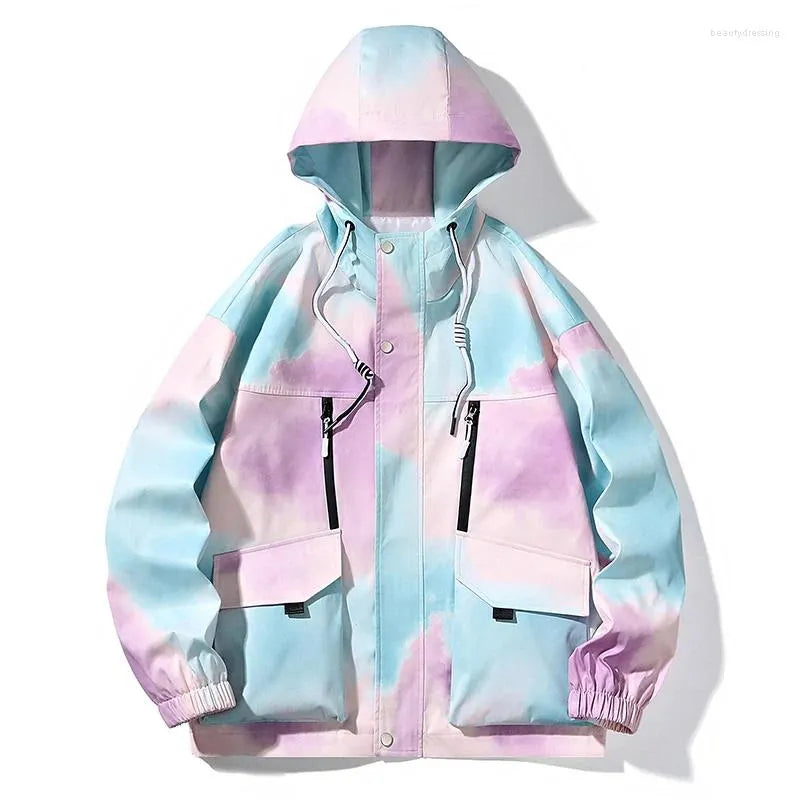 Bunte Unisex-Windjacke mit Kapuze, pastellfarben, wasserabweisend, modisch, Freizeitkleidung.