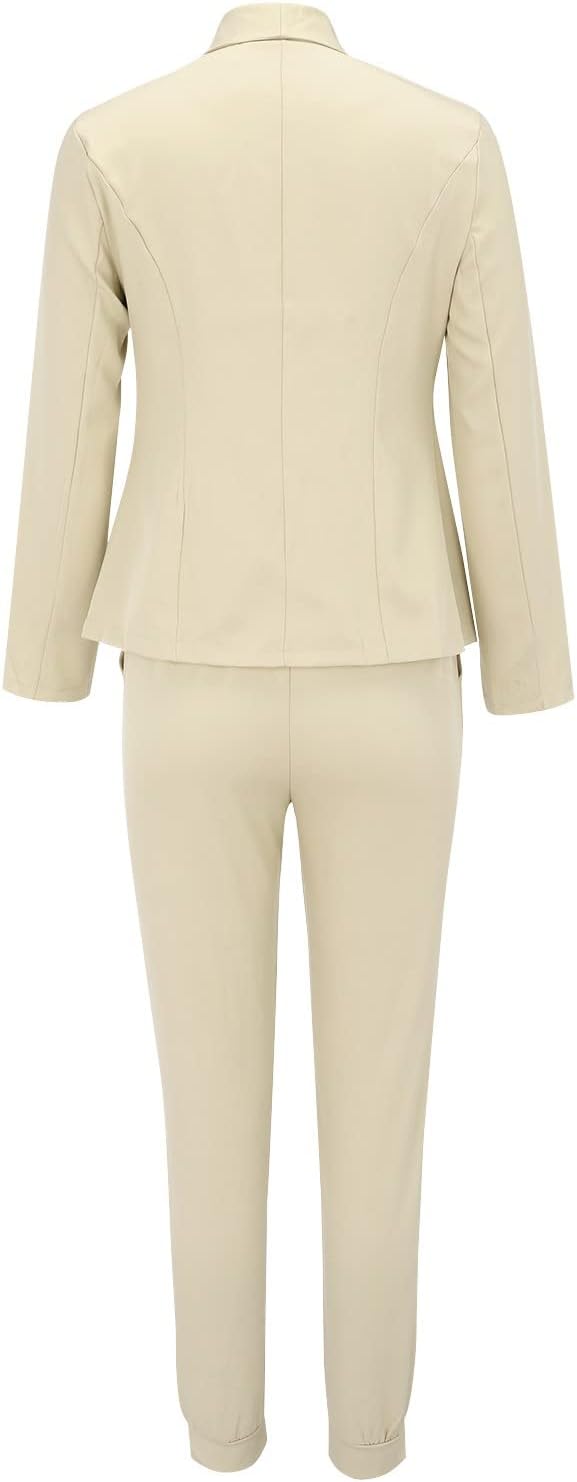 Eleganter cremefarbener Damenanzug, bestehend aus Blazer und Hose. Perfekt für Business- und formelle Anlässe. Hochwertige Verarbeitung.