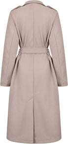 Eleganter beiger Trenchcoat für Damen, klassisches Design mit Gürtel, ideal für Herbstmode. Hochwertiger Mantel, zeitlos und stilvoll.