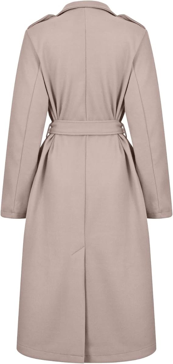 Eleganter beiger Trenchcoat für Damen, klassisches Design mit Gürtel, ideal für Herbstmode. Hochwertiger Mantel, zeitlos und stilvoll.