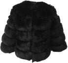 Schwarze Kunstpelzjacke, luxuriös und stilvoll, ideal für Wintermode. Flauschige, warme Damenjacke, perfekt für elegante Anlässe.