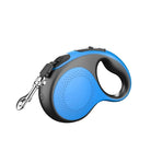 Blau-schwarze Hundeleine, einziehbar, ergonomischer Griff, robustes Design, für Hunde geeignet.