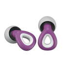 Lila-weiße Ohrstöpsel, ergonomisches Design, geräuschisolierend, Silikonmaterial.