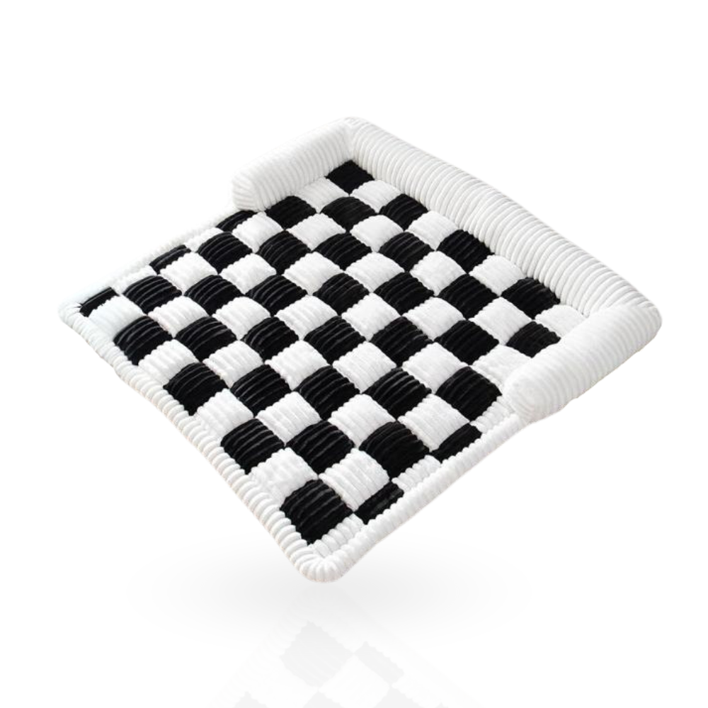 Schachbrettmuster Sitzkissen aus geflochtenem Material, schwarz-weiß, modern, bequem, ideal für Wohnzimmer oder Büro, stilvolles Design.