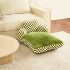 Grünes kariertes Haustierbett, bequem, für Hunde und Katzen, Wohnzimmer, modernes Design.
