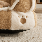 Plüsch-Haustiersofa beige, Pfotenmotiv, gemütlich, rutschfest, ideal für Hunde und Katzen.