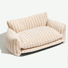 Gestreiftes Hundesofa aus Kunstlammwolle, beige, doppellagig, gemütlich, Haustierbett.