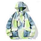 Bunte Kapuzenjacke, wasserabweisend, Unisex, Blau-Grün, Outdoor-Mode, Freizeitkleidung.